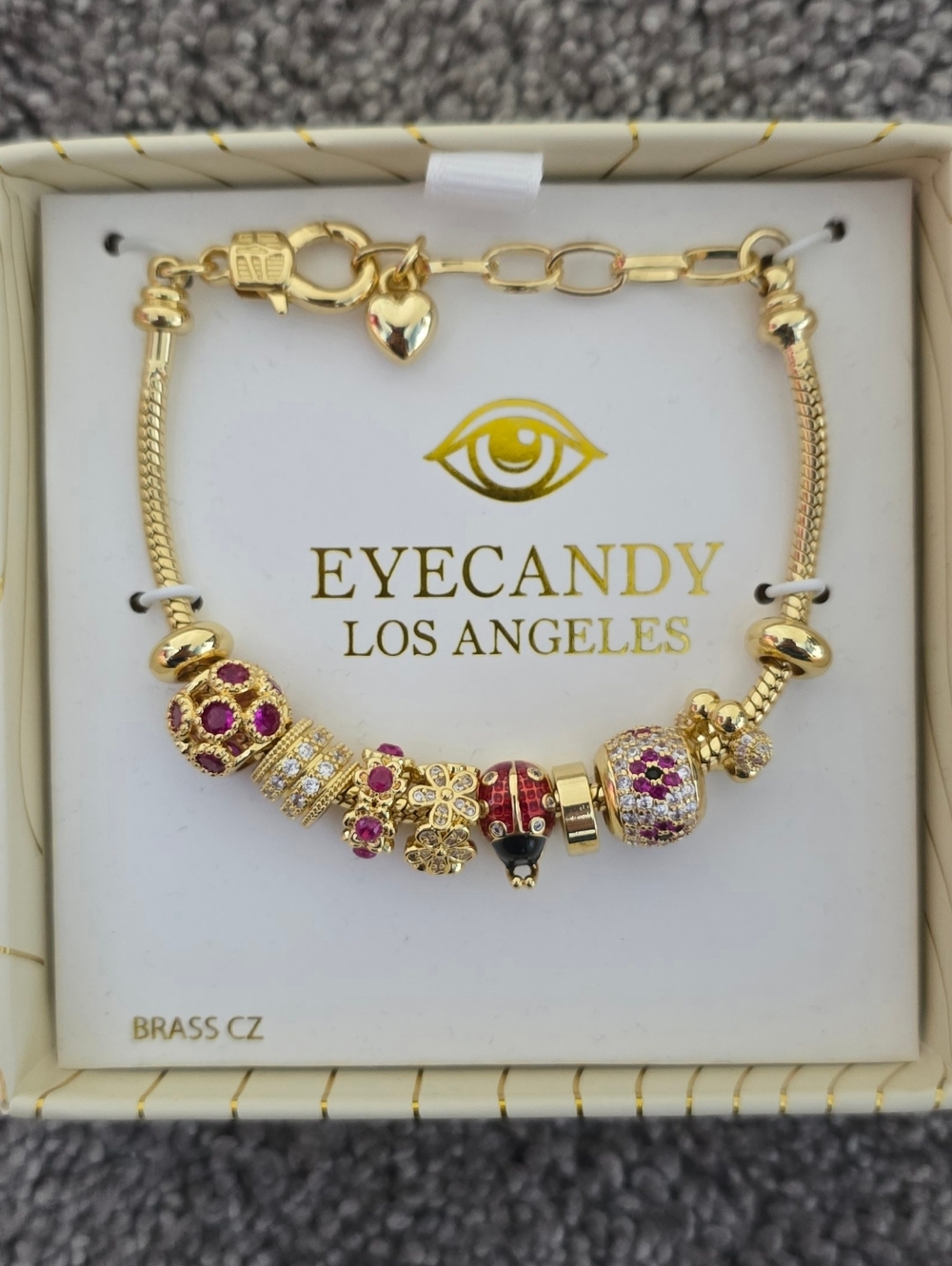Eyecandy Multi-Color Crystal & Enamel Gold Tone Slide Charm Bracelet
